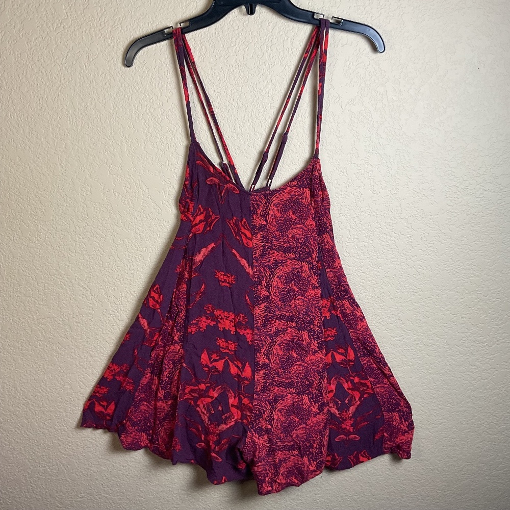 Free People Womens Small Red Isabella‎ Spaghetti Strap Romper Shorts Summer